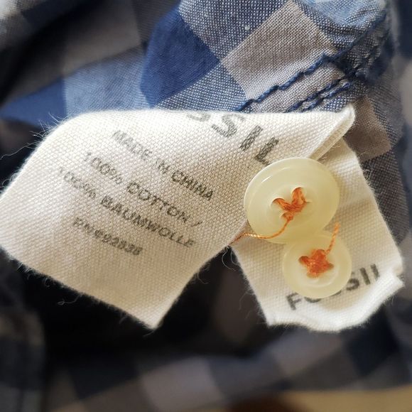 FOSSIL Men's Plaid Button Down Shirt Blue Gray - Picture 11 of 11